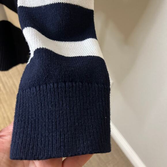 Talbots cotton blend navy stripe crew neck with snaps sweater size XL - Picture 3 of 10